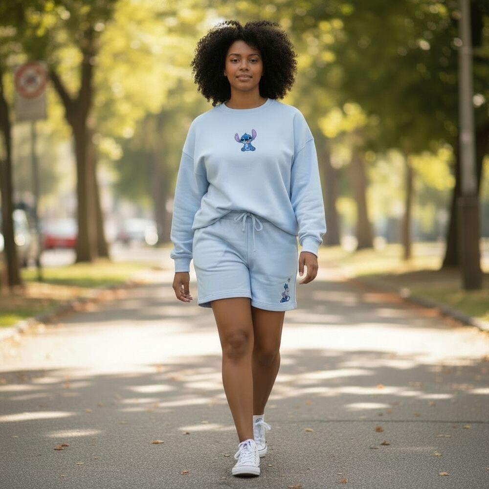 NWOT Disney Lilo and Stitch Experiment 626 Shorts Lounge SET Light blue XXL